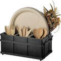 PTSTING Silverware Caddy Black Wood Silverware Holder Paper Plate Dispenser by PTSTING