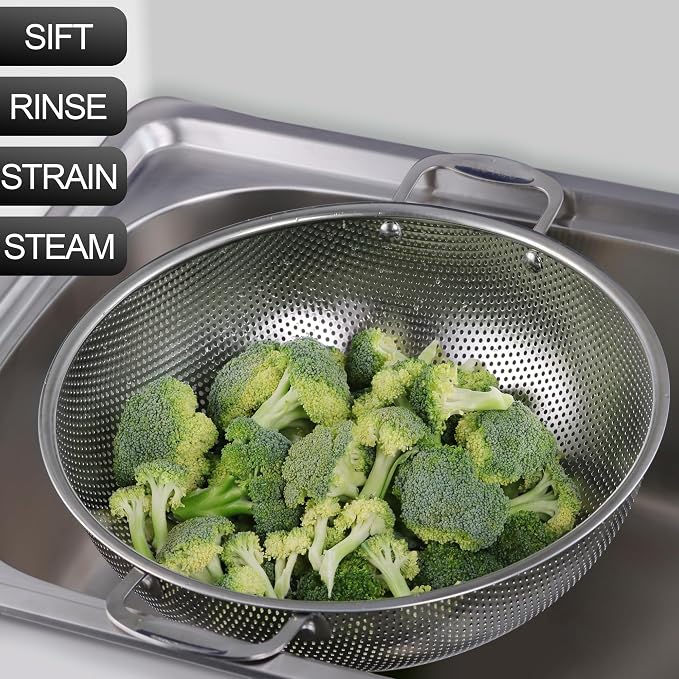 Tiawudi Large 6-Qt Colander, 18/8 Stainless Steel Mesh Strainer - Image 6