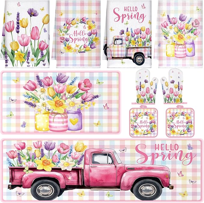 Fourluoo 10 Pcs Spring Flower Farmhouse Kitchen Decor Set Dish Towels Kitchen by Fourluoo