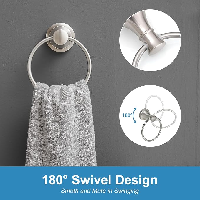 RUMOSE Toilet Paper Holder and Hand Towel Ring Brushed Nickel Wall Mount - Image 3