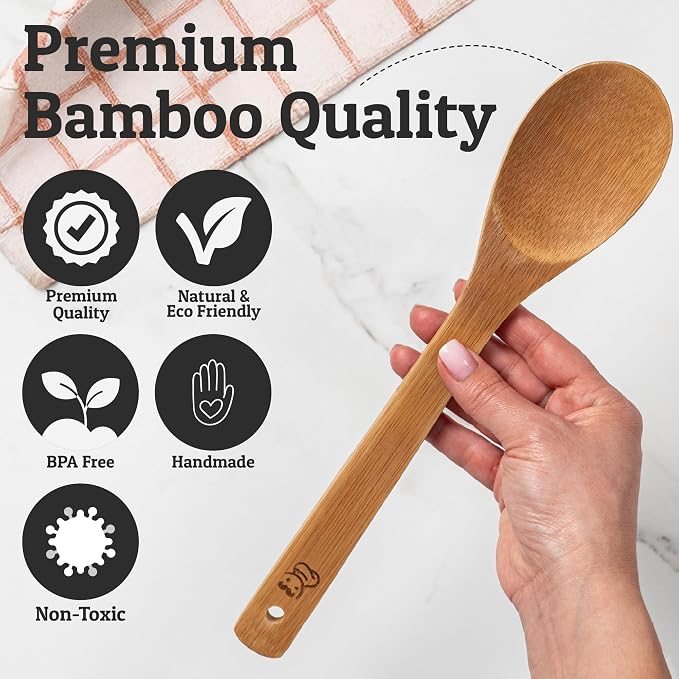 PriorityChef Wooden Spoons for Cooking, Non Scratch Bamboo Cooking Utensils - Image 4