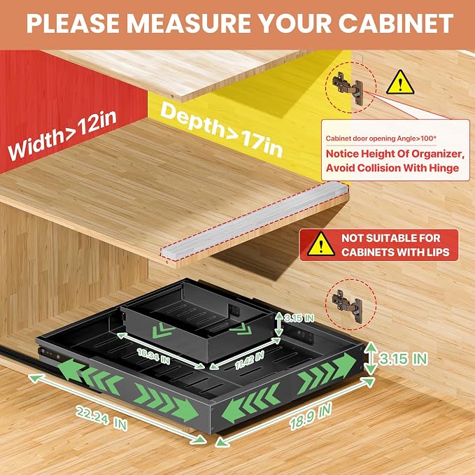 1 Pack Pull out Cabinet Organizer, Width Depth, - Image 2