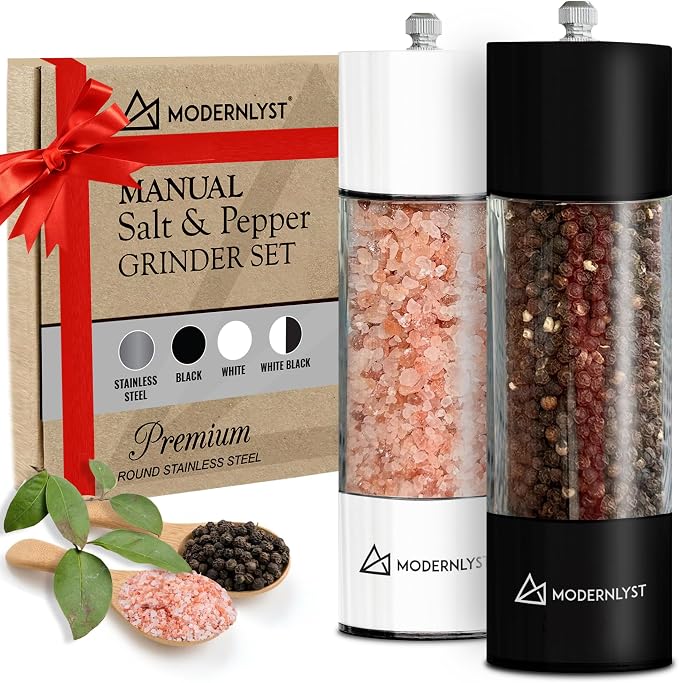 Manual Salt and Pepper Grinder Set of 2 | Large Round Salt and Pepper Shakers by Modernlyst