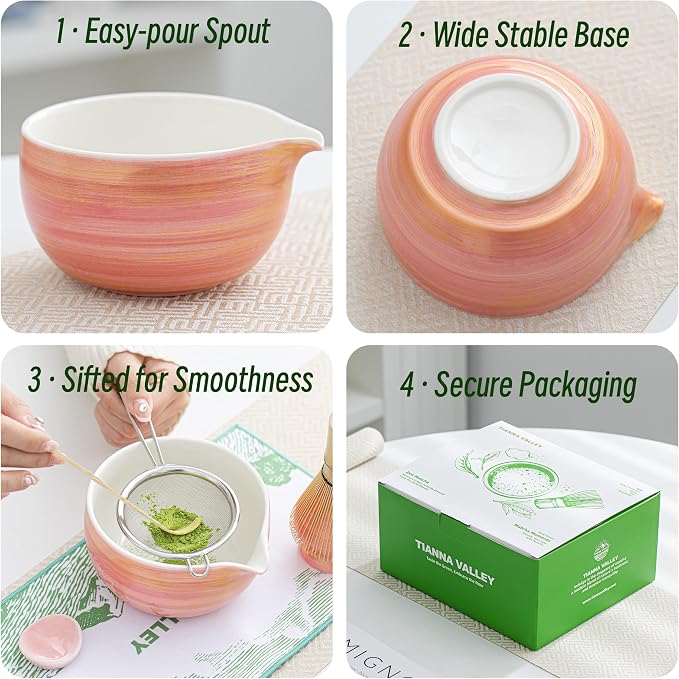 Matcha Whisk Set, Matcha Kit for Ceremony, 480 Ml Ceramic Bowl - Image 7