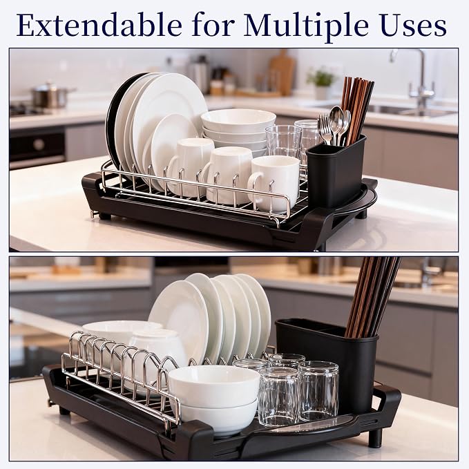 Dish Drying Rack Compact Expandable Double-Decker: Stainless, Rust-Proof - Image 3
