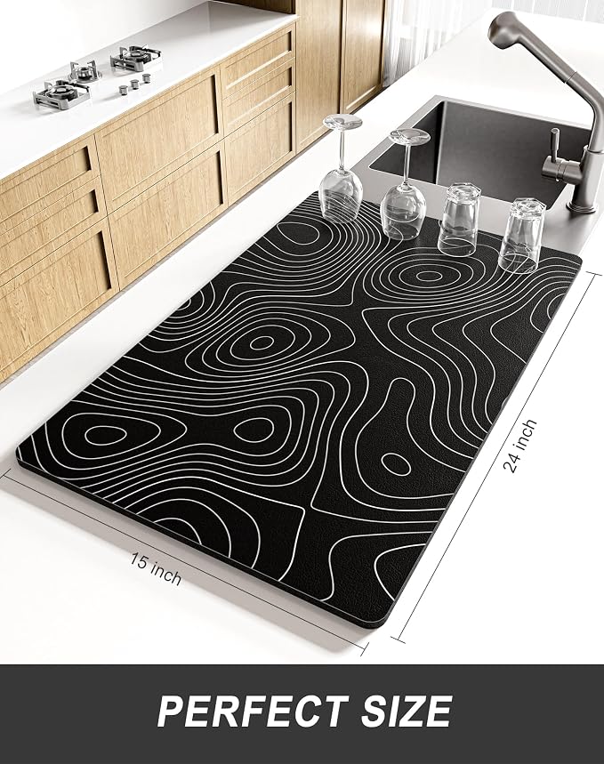 Rnivvi Dish Drying Mat for Kitchen Counter, XL 15 x 24" Cute Marble Super - Image 2