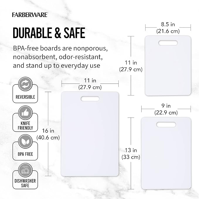 Farberware Plastic Cutting Board Set, Dishwasher- Safe Poly Chopping Board - Image 4