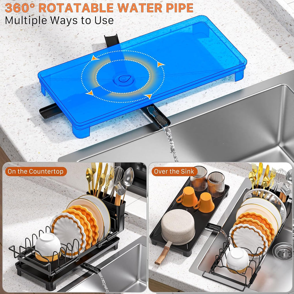 Small Dish Drying Rack - Expandable Dish Drying Rack with Drying Tray