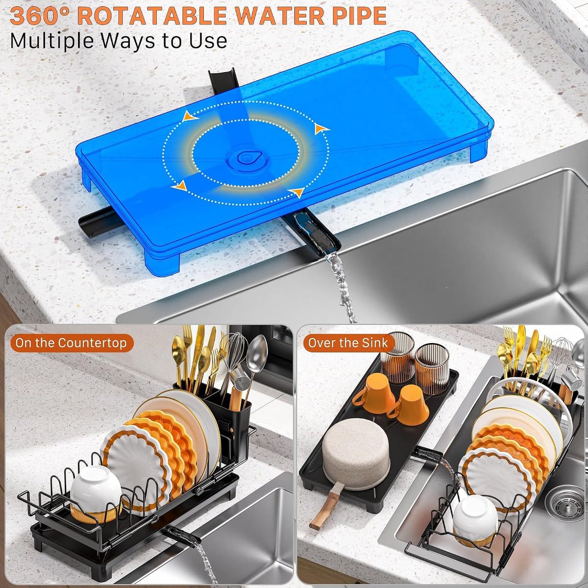 Small Dish Drying Rack - Expandable Dish Drying Rack with Drying Tray