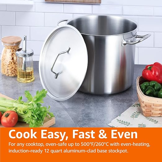 Amazon Basics 12 Quarts Stainless Steel Aluminum-Clad Stock Pot - Image 7