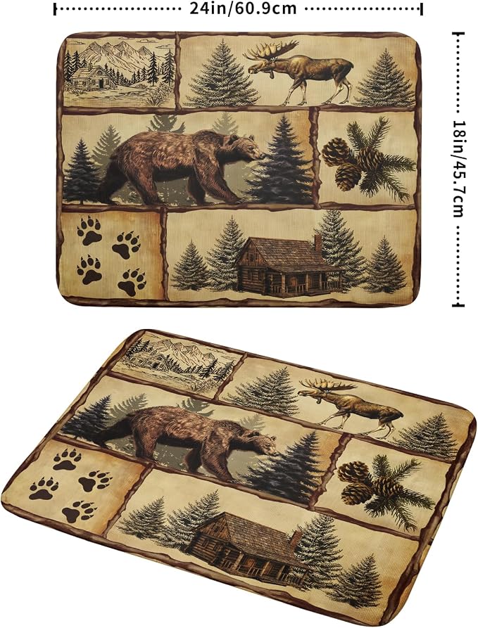 Vintage Bear Moose Dish Drying Mat 18x24 Inch Country Cabin Absorbent Dish - Image 2