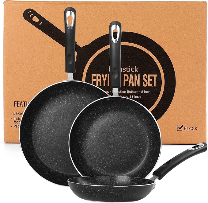 Frying Pan 3-Piece Set, Nonstick Skillet Set by RATWIA