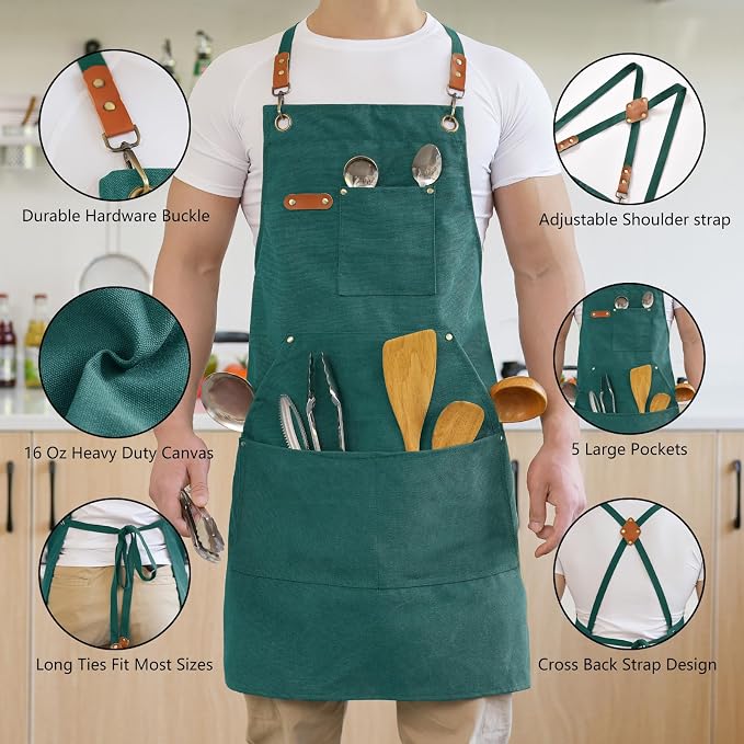 Aoomzoon Canvas Aprons for Men Chef Apron, Work Apron - 16oz Heavy Duty Cross - Image 4