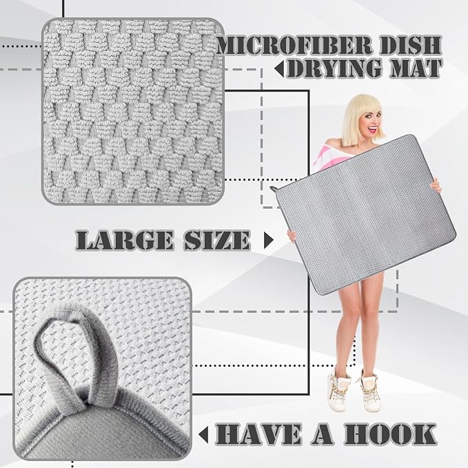2 Pack Extra Large Microfiber Dish Drying Mat, 30 x 24 Inch Super Absorbent - Image 3