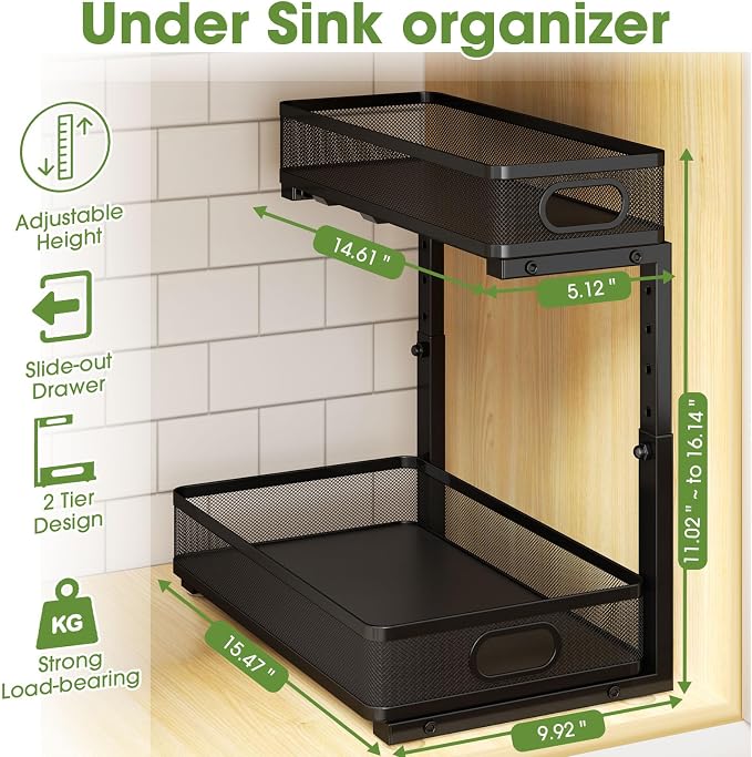 Under Sink Organizer 4-Pack, Metal 2-Tier Pull-Out Cabinet Shelf - Image 2