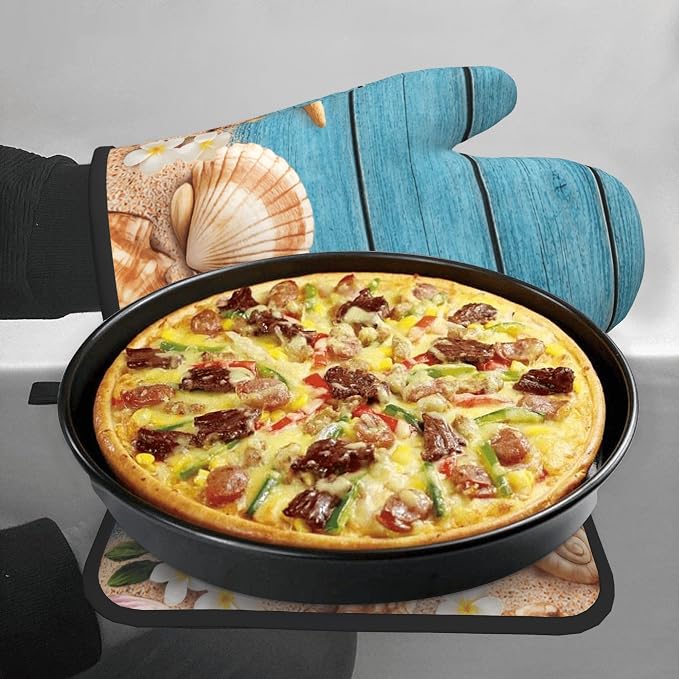 Coastal Oven Mitts and Pot Holders Sets Navy Blue Wooden Starfish Seashell Oven - Image 7