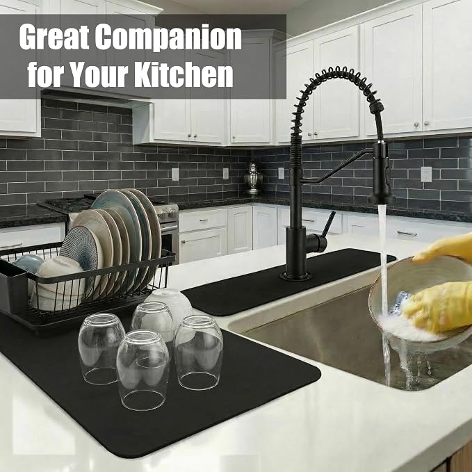 Customizable 24"L x 5.5"W Kitchen Sink Faucet Mat & 24"Lx16"W Dish Drying Mat - Image 4