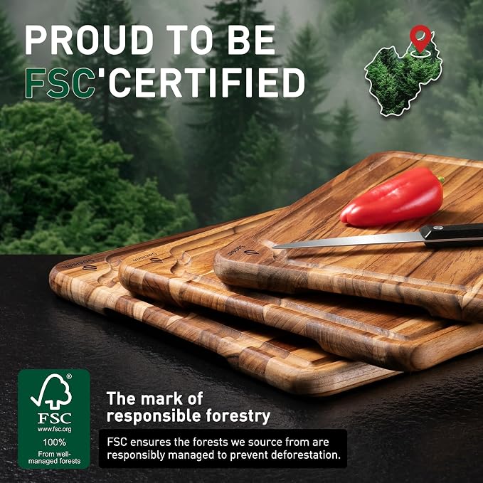 Teak Wood Cutting Board Set for Kitchen High-End Non Toxic Non Slip Over Sink - Image 7