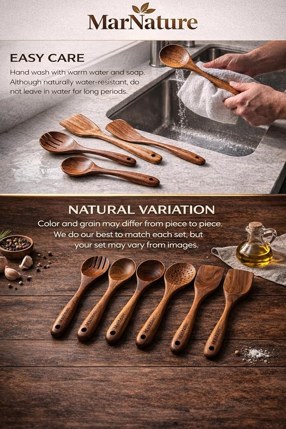 Teak Wood Kitchen Utensils Set – 6 Piece, Sustainable Teak Cooking Utensils - Image 9