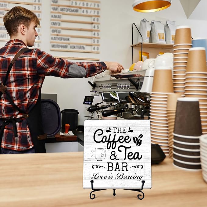 Coffee Bar Sign, Love is Brewing Farmhouse Tabletop Decor, Coffee and Tea Lover - Image 6