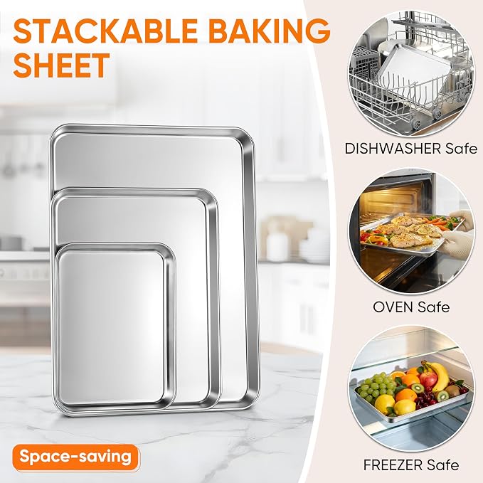 LIANYU 3 Pack Stainless Steel Baking Sheets, Cookie Sheet Pan - Image 5