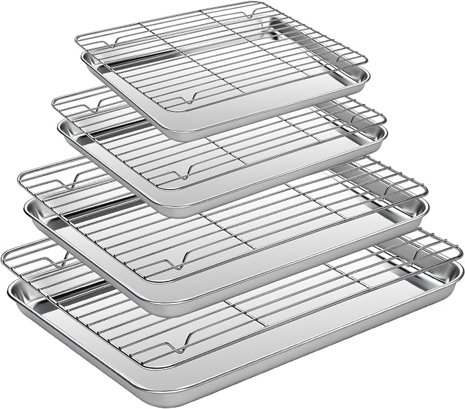 Baking Sheet Pan Set of 8, CEKEE Stainless Steel Cookie Sheets by CEKEEBakingEasilyHappily