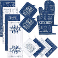 12 Pcs Farmhouse Kitchen Oven Mitts and Pot Holders Decor Sets 4 Blue Kitchen by Bencailor