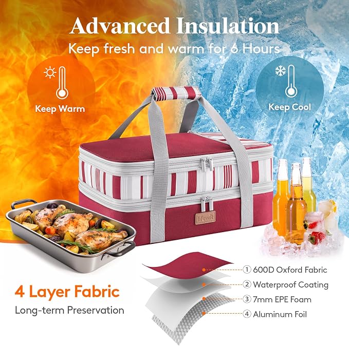 Lifewit Insulated Double Decker Casserole Carrier, Expandable Lasagna Lugger - Image 3
