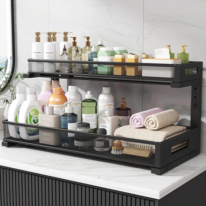 2 Pack 20.47IN Depth Under Sink Storage Organizer, Large 2-Tier Elegant Mesh - Image 7