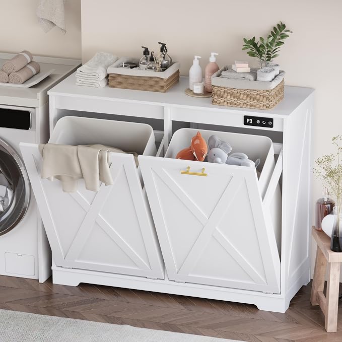 Double Tilt Out Trash Can Cabinet, Wooden Farmhouse Kitchen Garbage Bin - Image 7