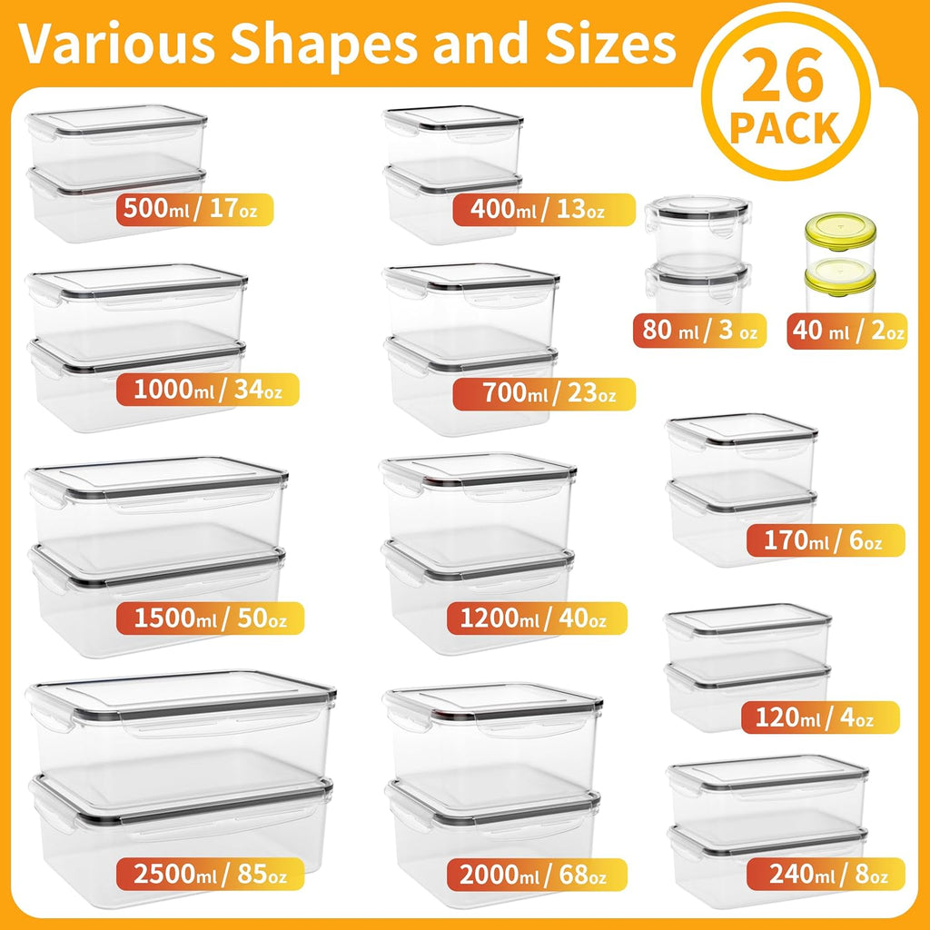 52 PCS Large Food Storage Containers with Lids Airtight, BPA-Free