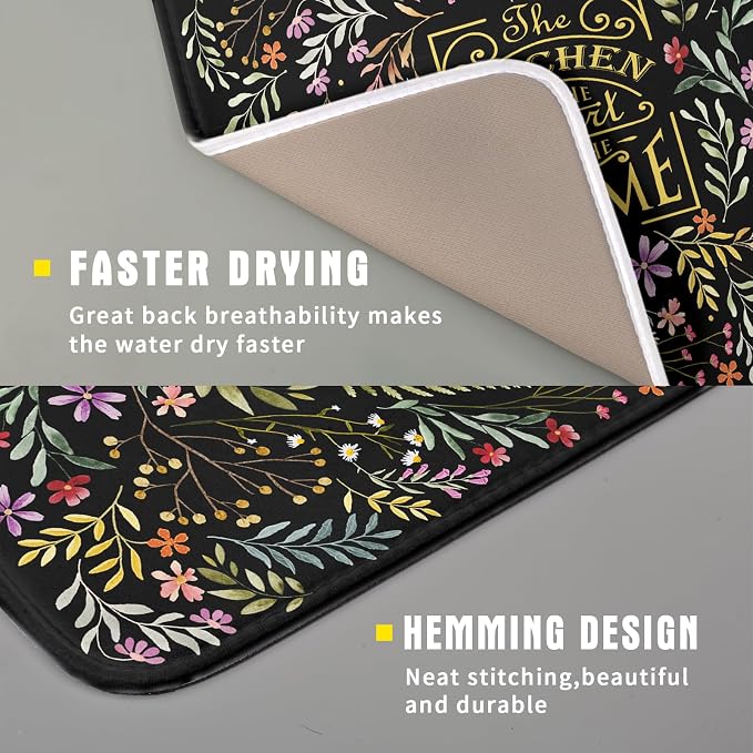 Absorbent Dish Drying Mat Colorful Flowers Microfiber Pad - Image 3