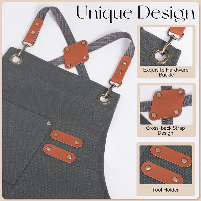 Chef Aprons for Men Women with Large Pockets, Cotton Canvas Water Repellent - Image 5