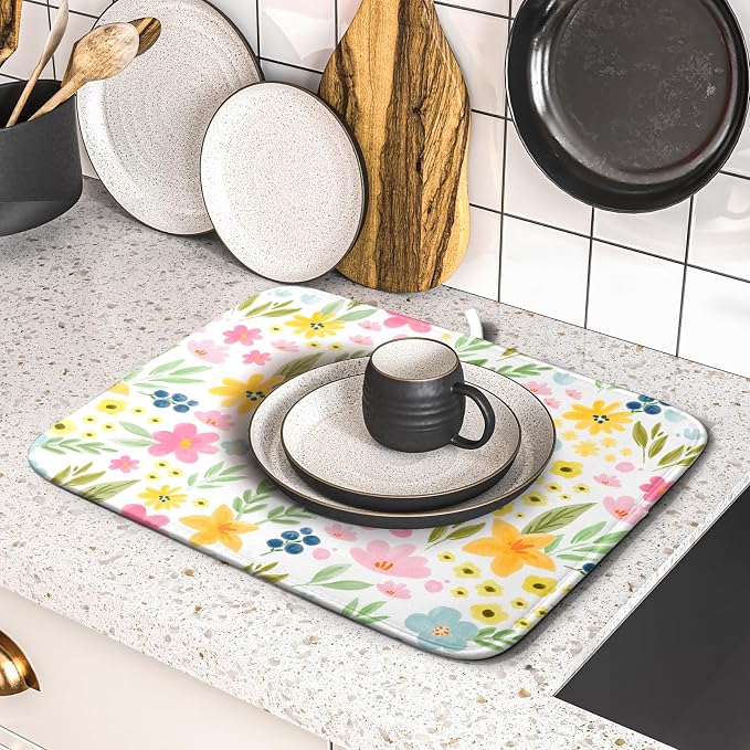 Spring Dish Drying Mat for Kitchen Counter Cute Floral Summer Holiday - Image 5