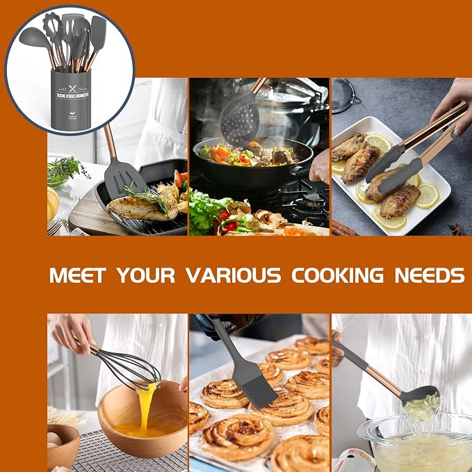 Silicone Cooking Utensil Set, Umite Chef Kitchen Utensils 15pcs Cooking - Image 3