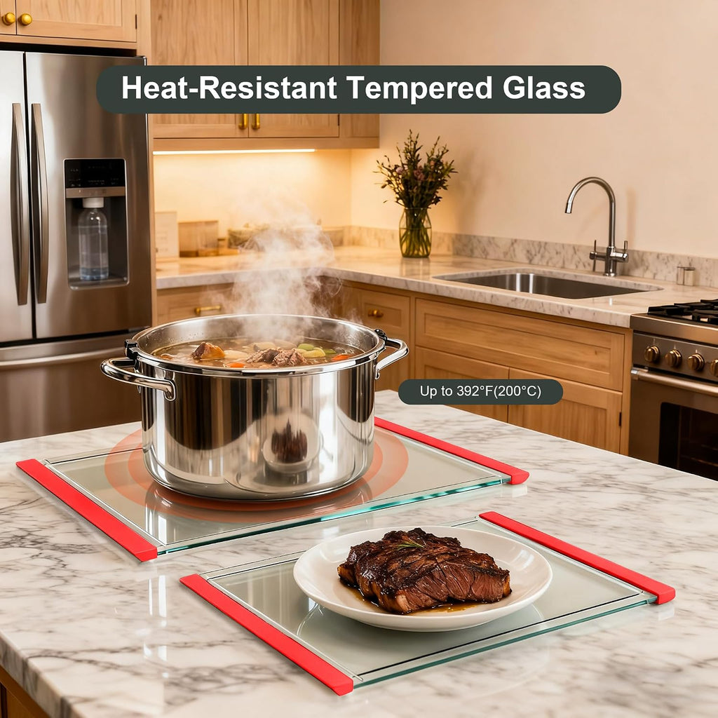 Tempered Glass Cutting Board Set for Kitchen Counter - Dishwasher Safe