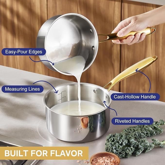Triple Ply Stainless Steel Pots and Pans Set, EWFEN 12 Piece Induction Cookware - Image 5