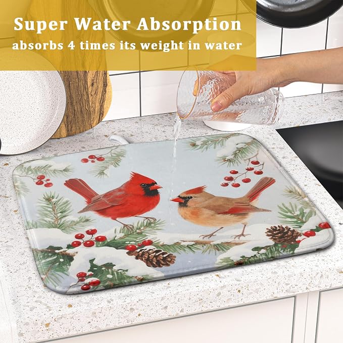 Winter Cardinal Bird Dish Drying Mat - Image 7