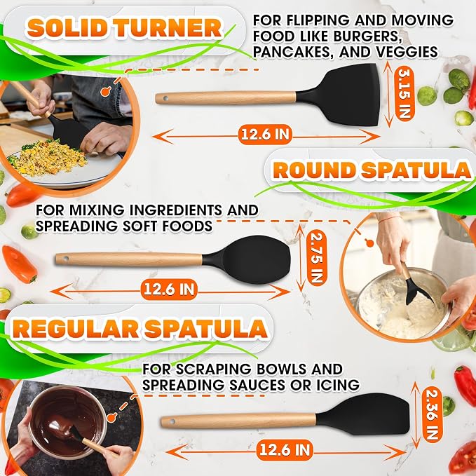 14 PCs Black Silicone Cooking Utensils Set - Image 3