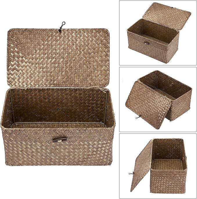 Sumnacon Wicker Basket with Lid Rectangle Woven Baskets - Image 4