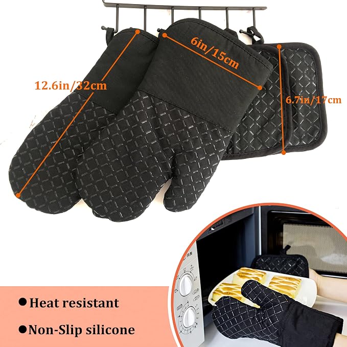 4 Pcs Oven Mitts and Pot Holders, Oven Glove High Heat Resistant 500 Degree - Image 2