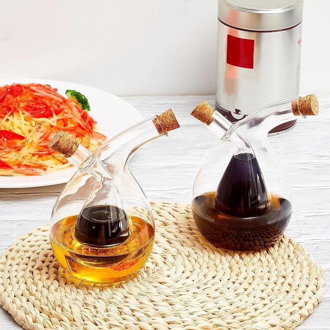 Suclain 2 Pcs Oil and Vinegar Dispenser, 2 in 1 Glass Olive Oil and Vinegar - Image 4