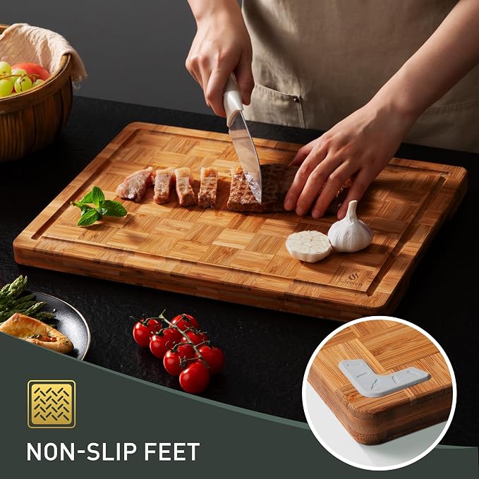 2 Pack Heavy Duty Bamboo Cutting Board Set Non Slip Over Sink Solid End Grain - Image 2