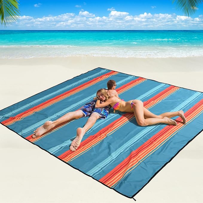 WIWIGO Beach Blanket Waterproof Sandproof Beach Mat 79" X 83"/10'x9'for 2-8 by WIWIGO