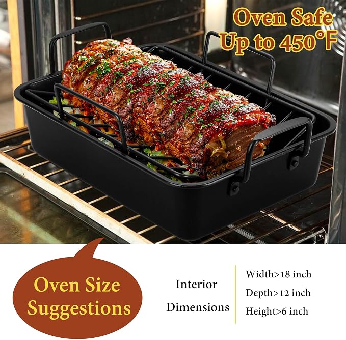 E-far Roasting Pan with Racks, Large Stainless Steel Turkey Roaster with - Image 4