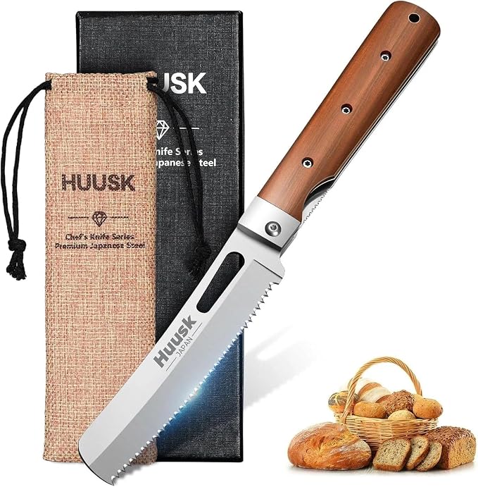 HUUSK Folding Bread Knife for Homemade Bread, Portable Bread Knives by HuuskKnife