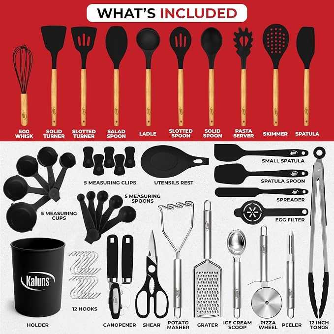 Kaluns 50 PCS Silicone Kitchen Utensils Set Complete Kitchen Set - Image 3