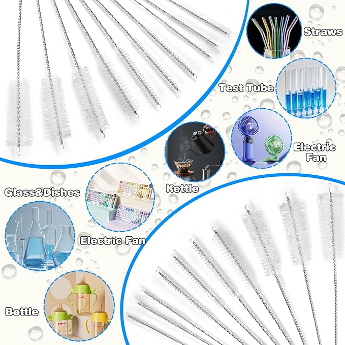 Ixiaoyoo Cleaning Brushes Set, 10 Pieces 8 Inch Nylon Tube Brush + 60 Inch - Image 3