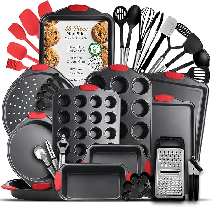 Baking Pan Set, 39 Piece Premium Baking Set, Nonstick Bakeware Sets BPA Free by Eatex