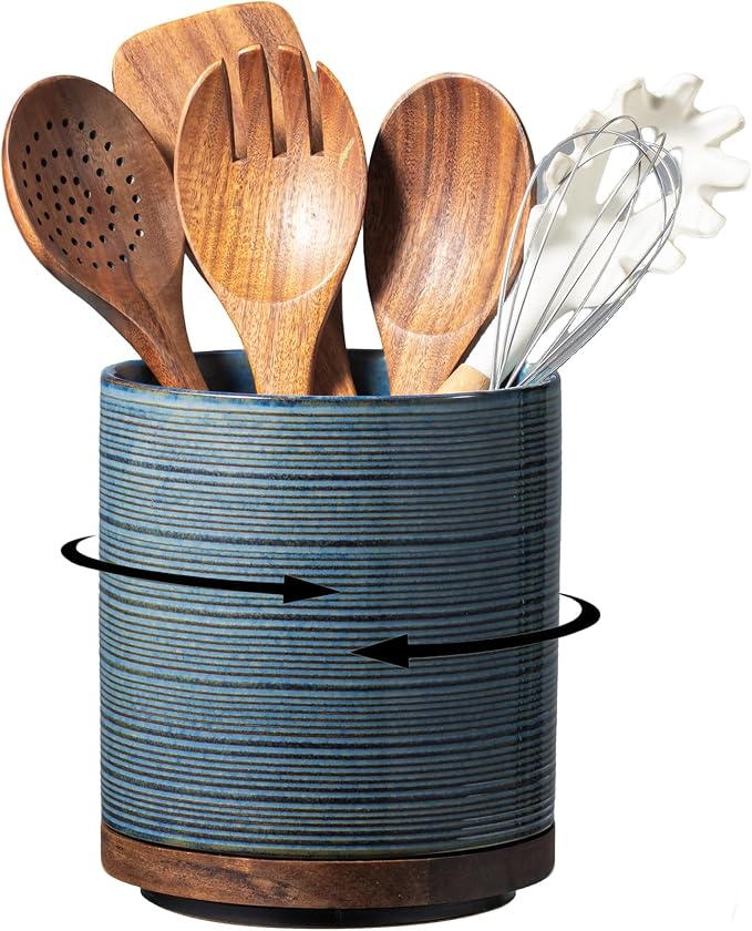Utensil Holder, 360° Rotating Extra Large Ceramic Kitchen Utensil Holder by MIKIGEY